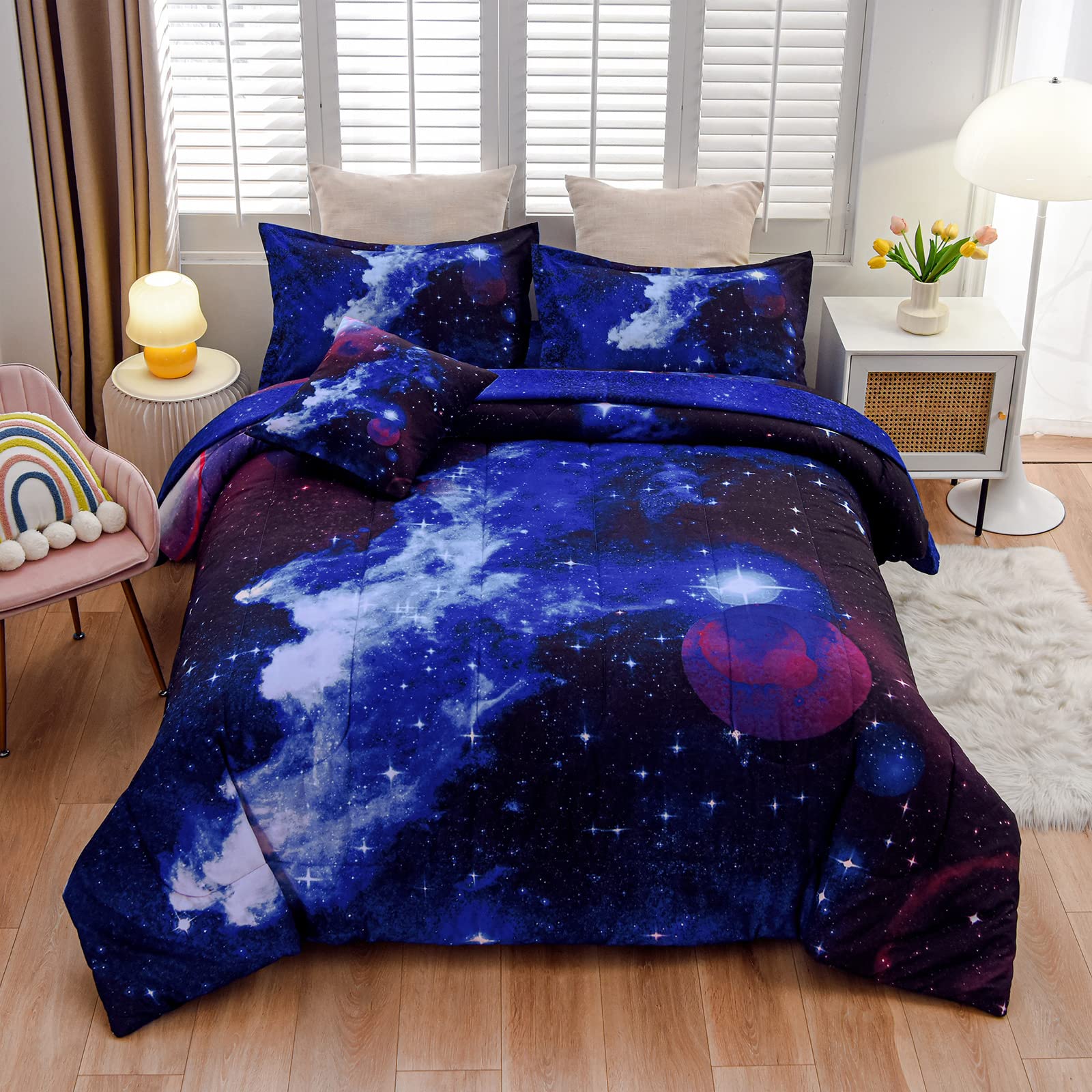 A Nice Night Galaxy pillowcases pair brighten the sleep space with a space-themed pattern.