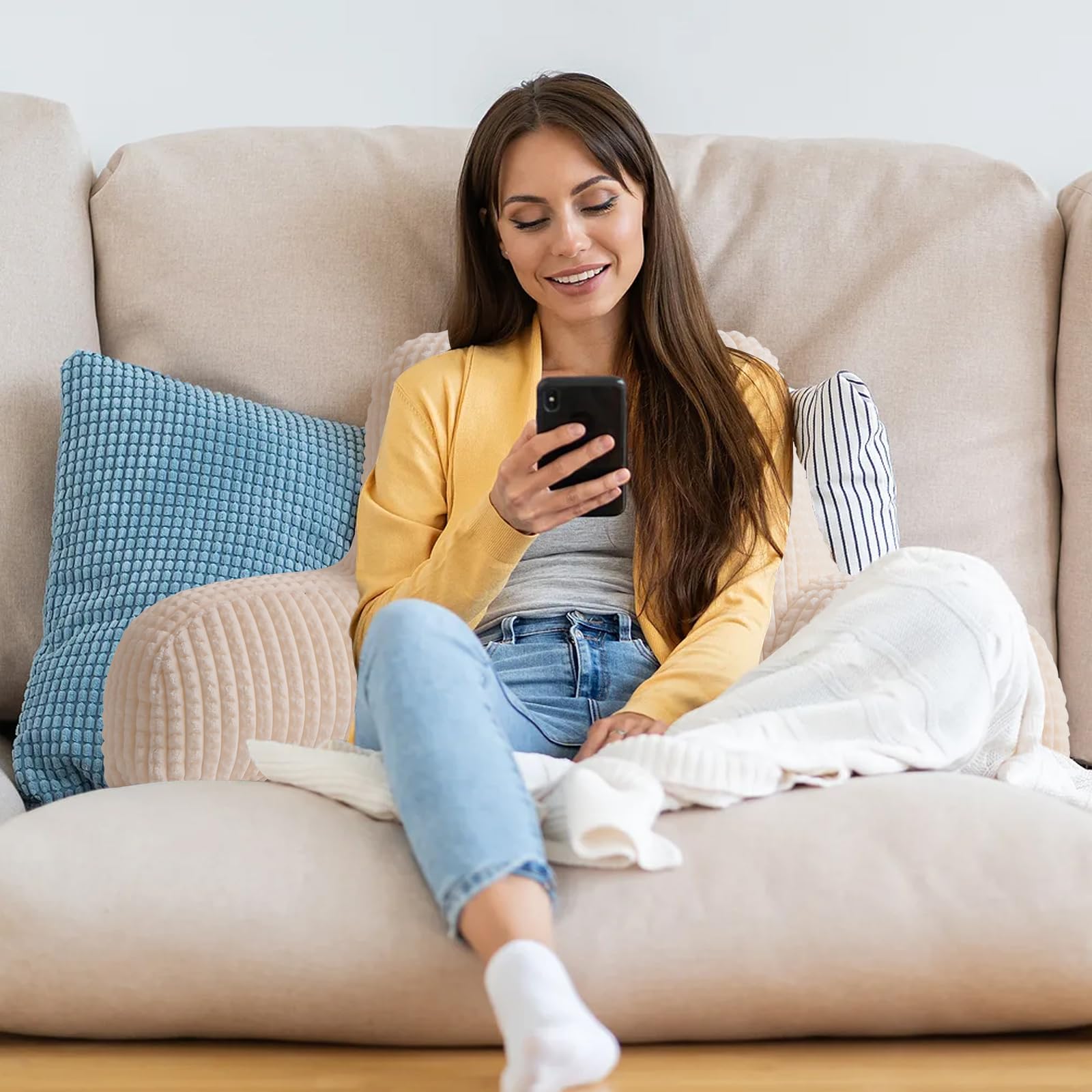 A Nice Night reading pillow provides 18.5-inch high backrest for upright reading.