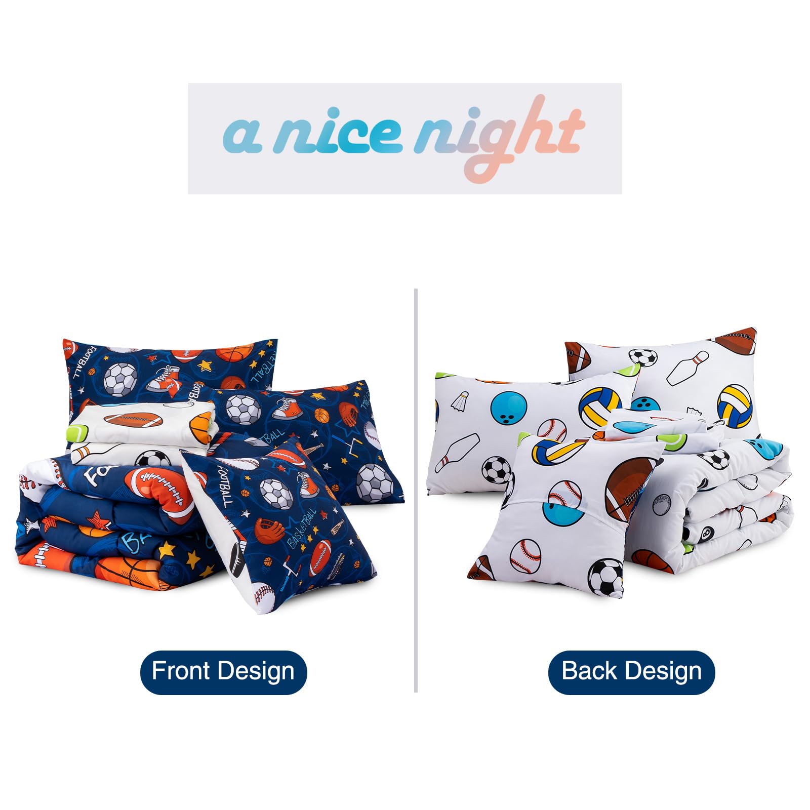 A Nice Night bedding in a boys' room demonstrates cohesive navy sports decor.