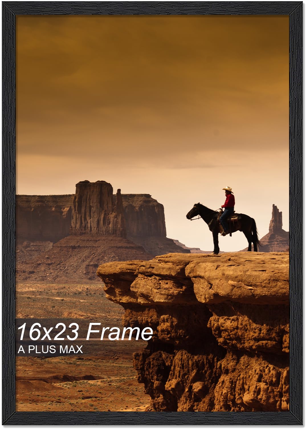 A PLUS MAX 16x23 frame front in black with a sleek lightweight profile for easy wall display.