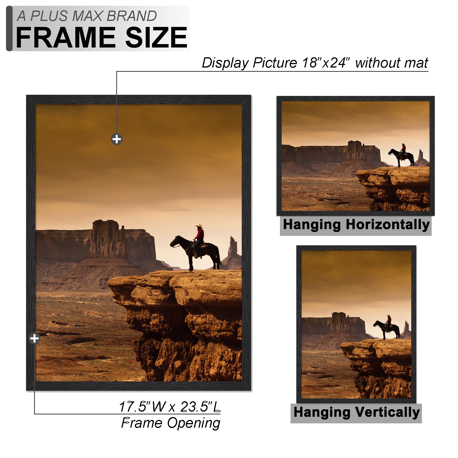 A PLUS MAX 18x24 frame edge detail showing clean lines.
