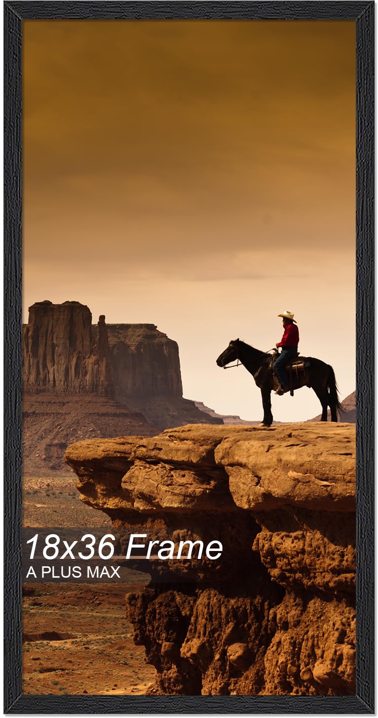 A PLUS MAX 18x36 frame closeup in black highlights sturdy engineered wood and refined details.
