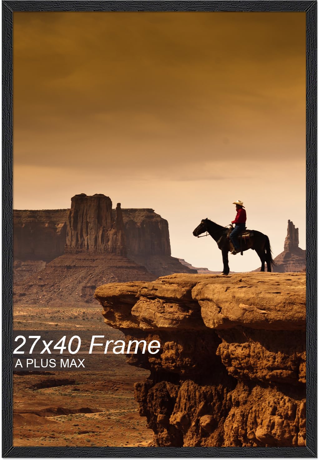 A PLUS MAX 27x40 frame front view in black wood-grain for elegant wall display