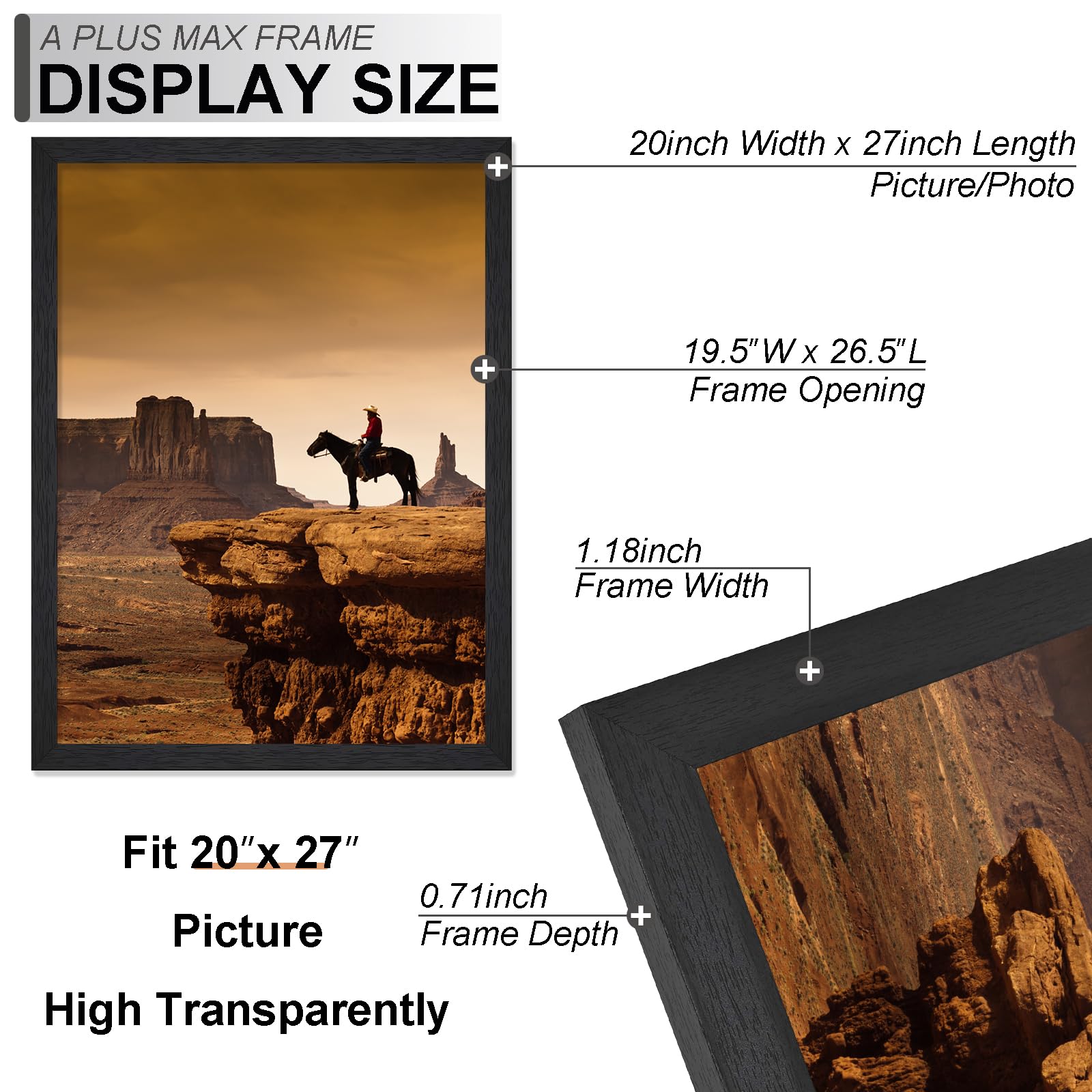 A PLUS MAX frame with HD cover protects artwork clearly.