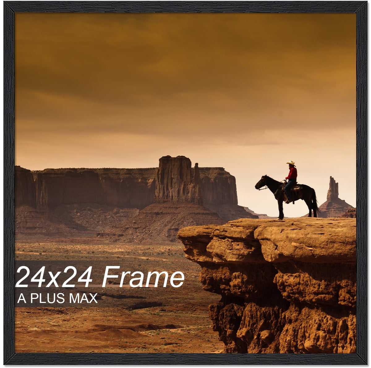 A PLUS MAX square 24x24 frame, black front view, ideal for showcasing posters.