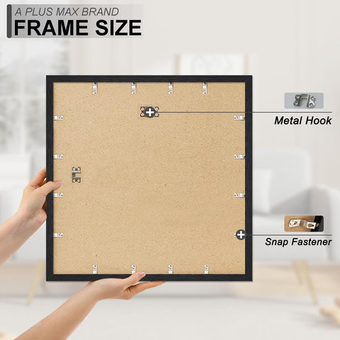 A PLUS MAX frame packaging image shows safe, ready-to-hang presentation.