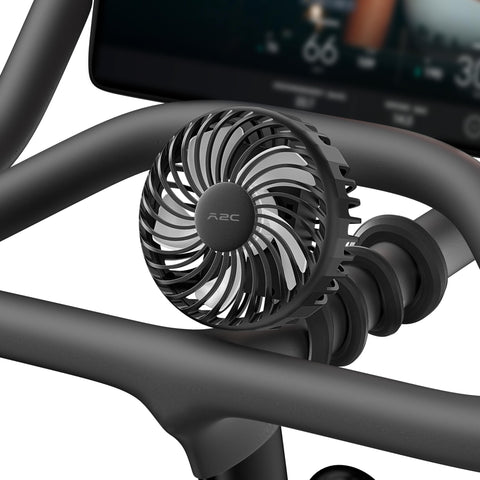 A2C 47-inch fan attached to handlebars delivers focused cooling during workouts