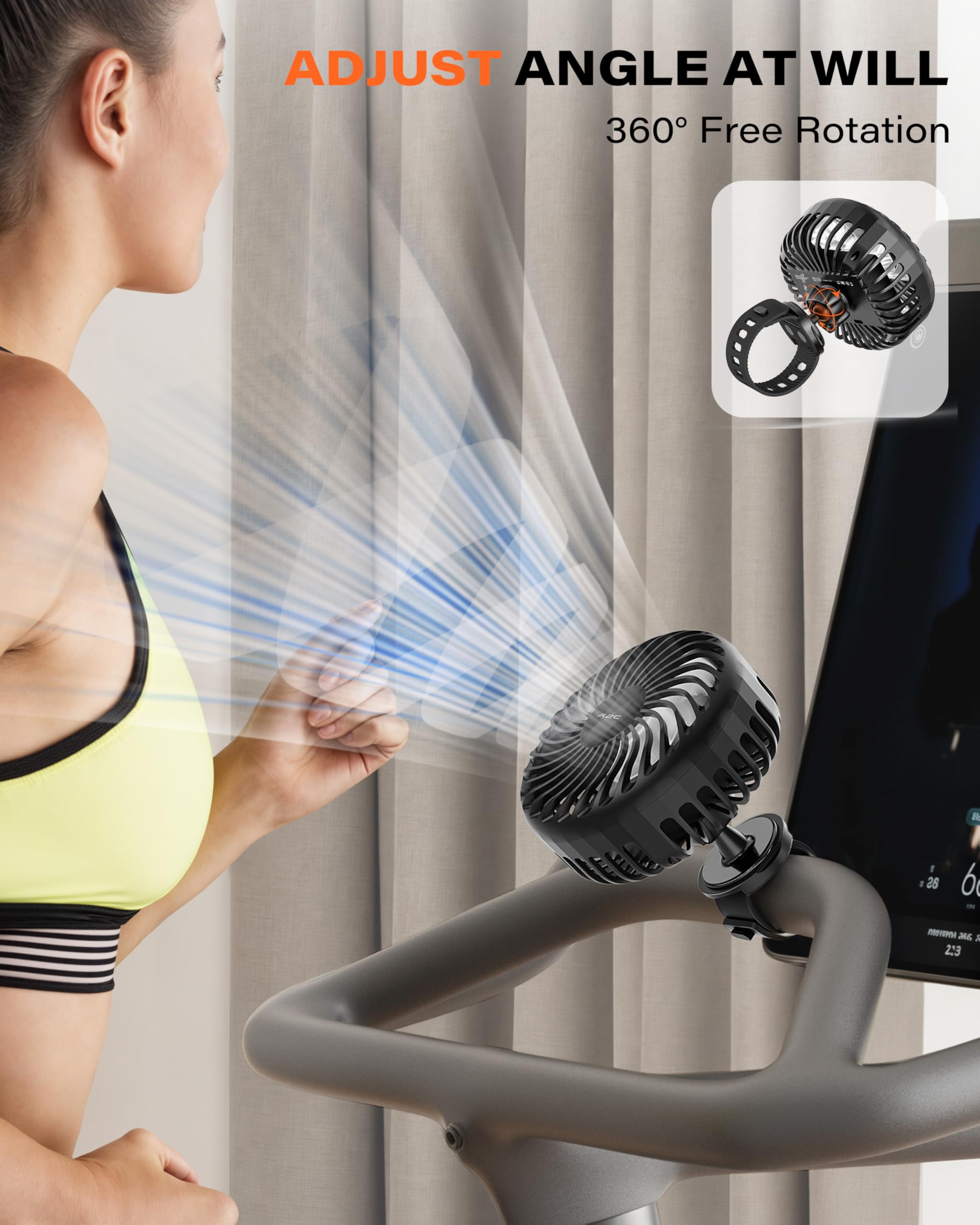 A2C Rechargeable Gym Fan magnetic mount on metal surface.