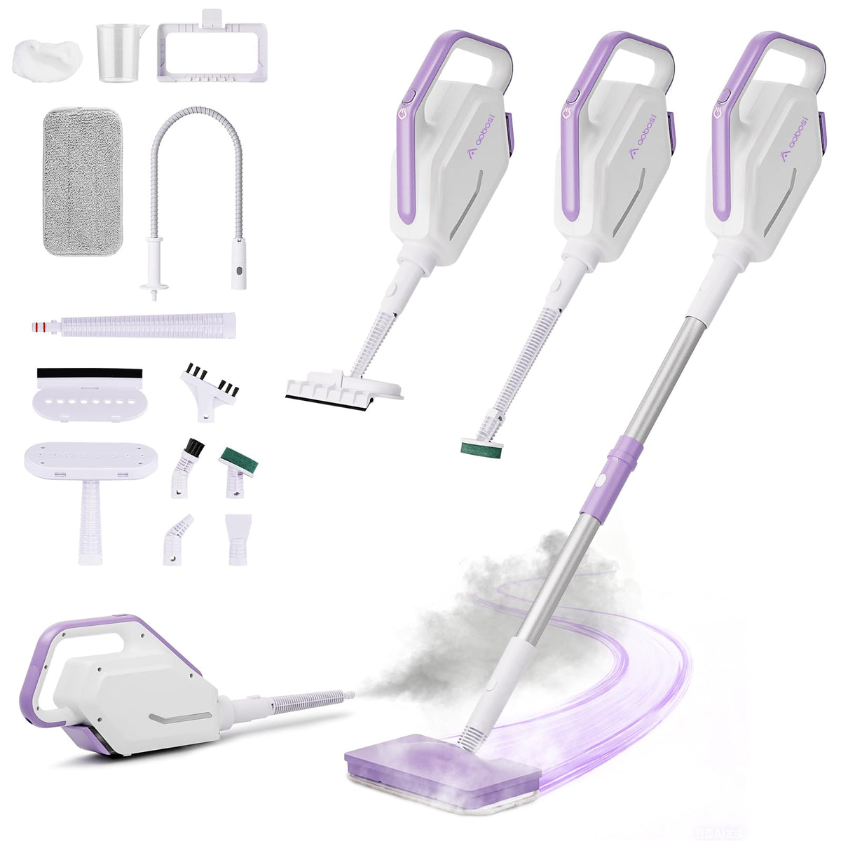 AAOBOSI steam mop main unit showing powerful, chemical-free cleaning on floors