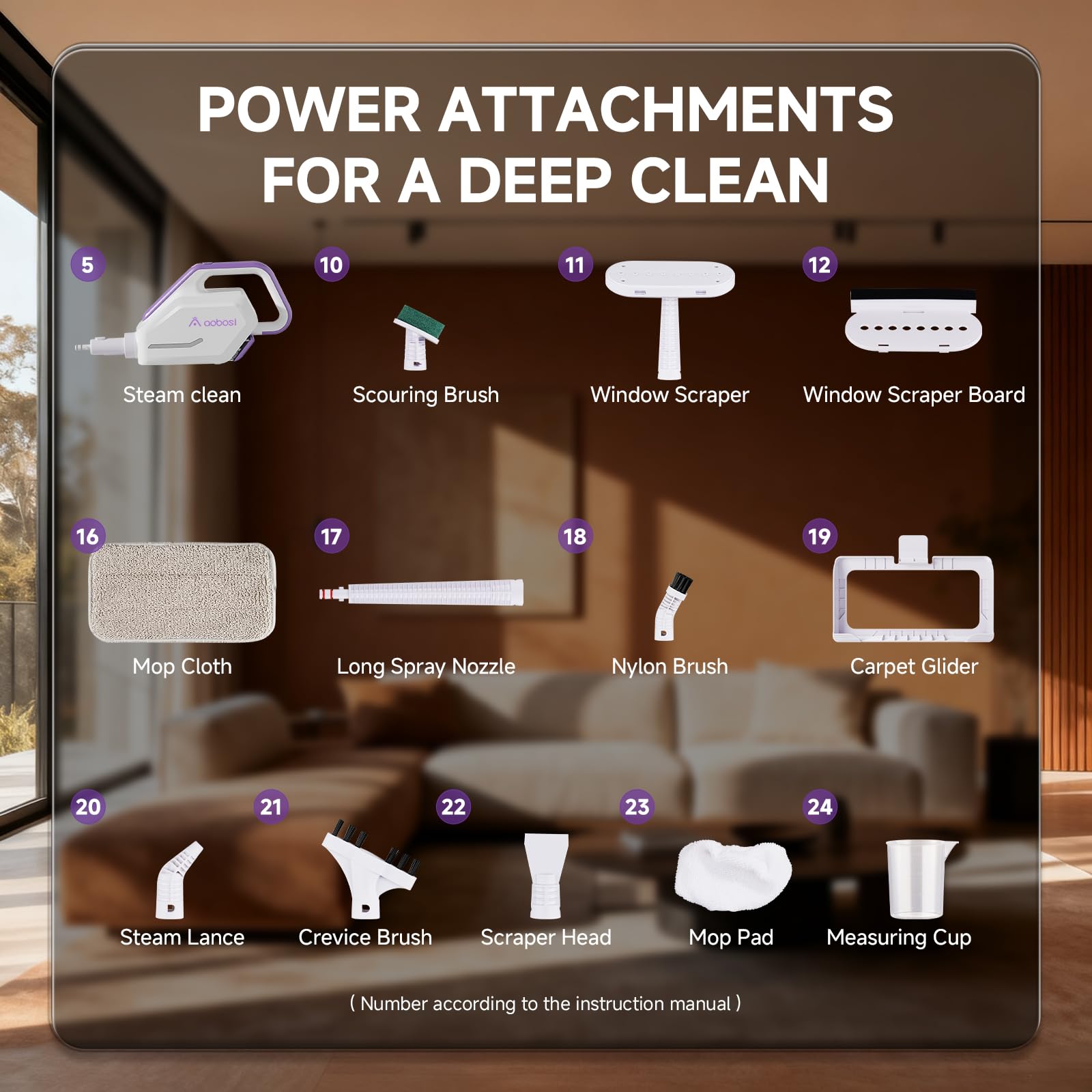 AAOBOSI steam mop used on windows and upholstery for refreshing coverage