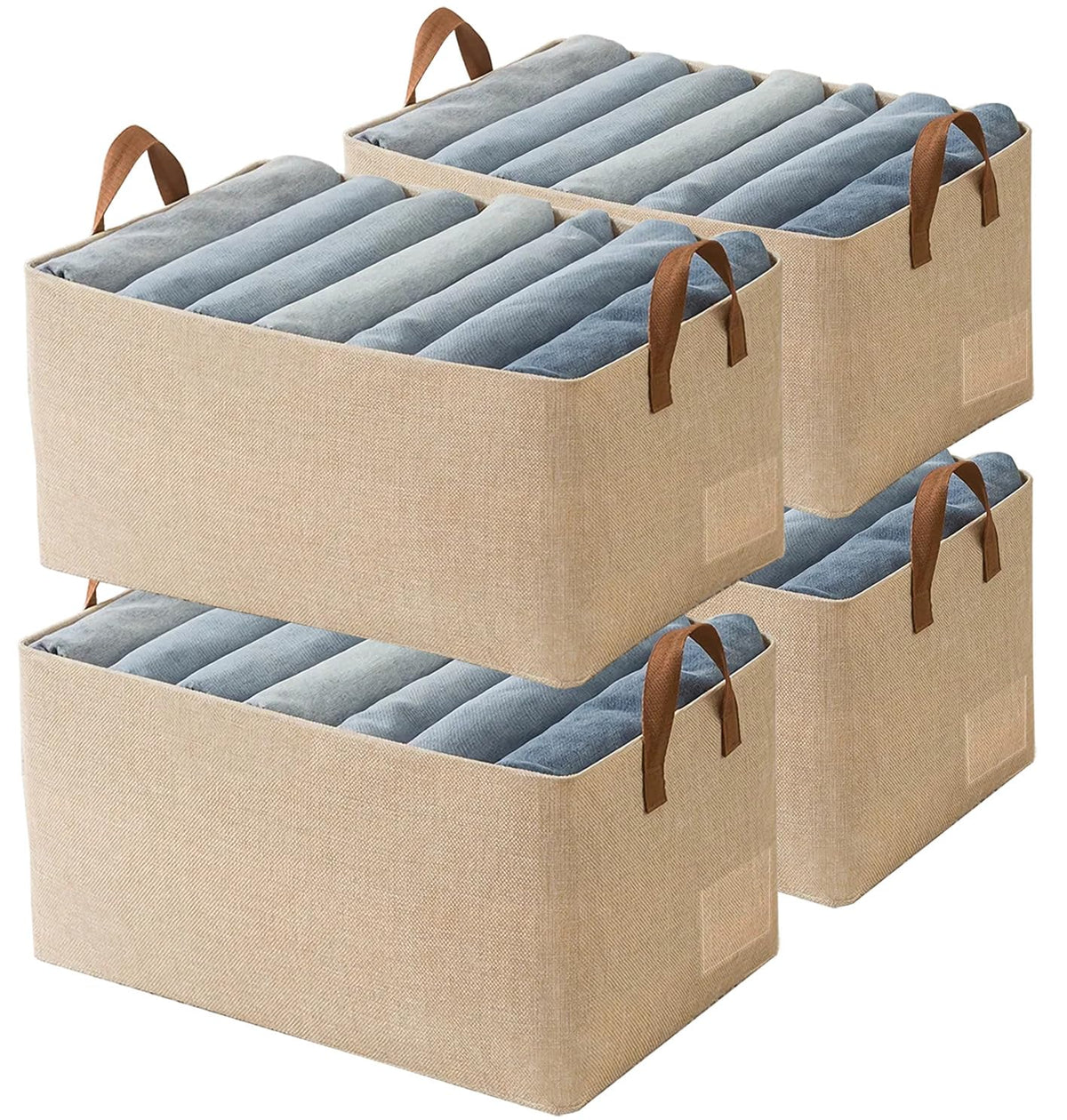 AARAINBOW linen closet organizer 4-pack on shelf keeps clothing neatly sorted and accessible.