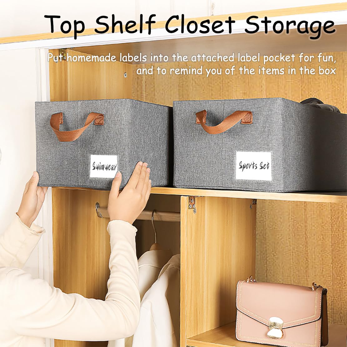 AARAINBOW linen closet organizer gray bins blend with living room decor while staying practical.