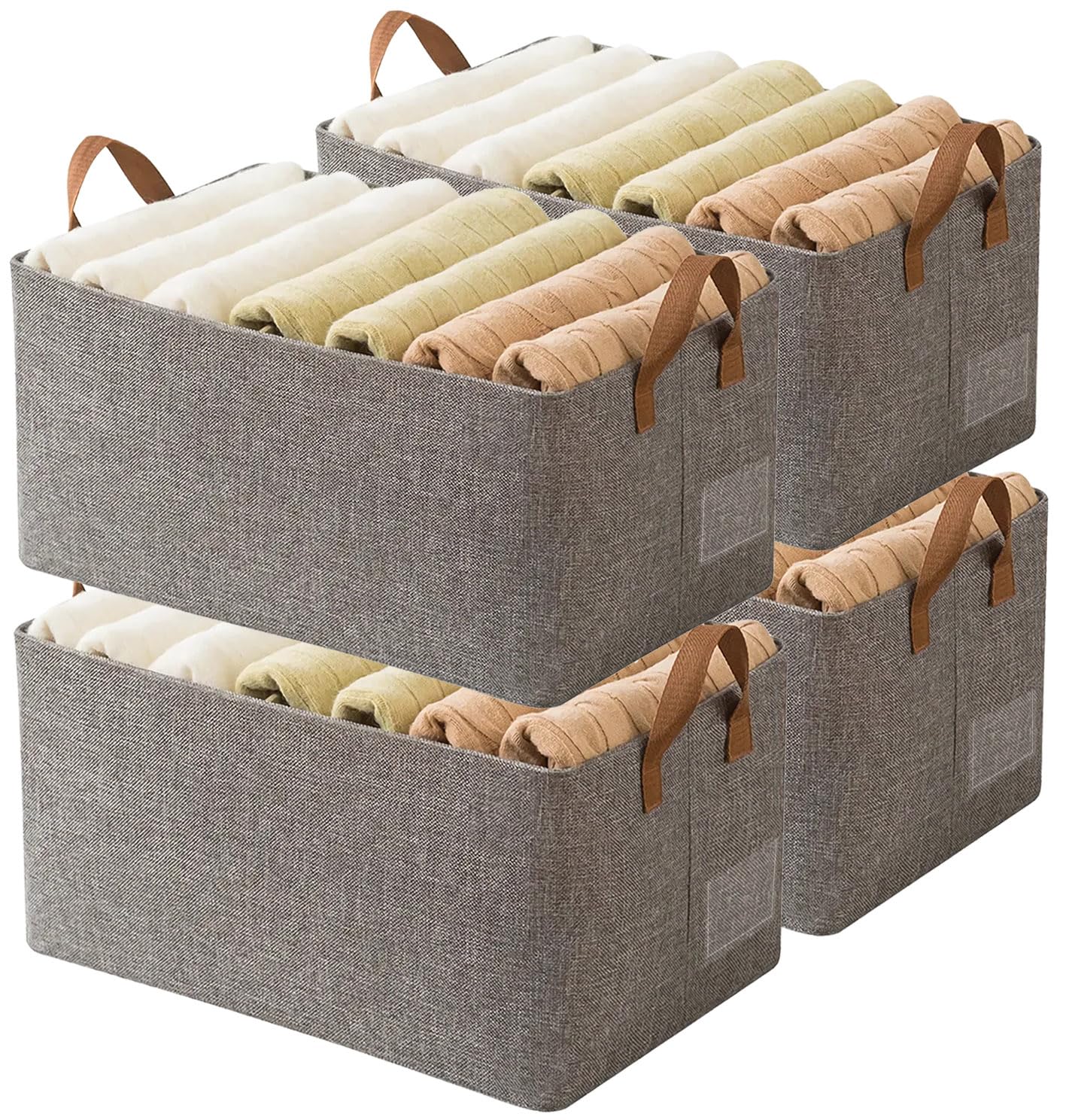 AARAINBOW linen closet organizer top view with gray stackable bins for shelving and organized storage.