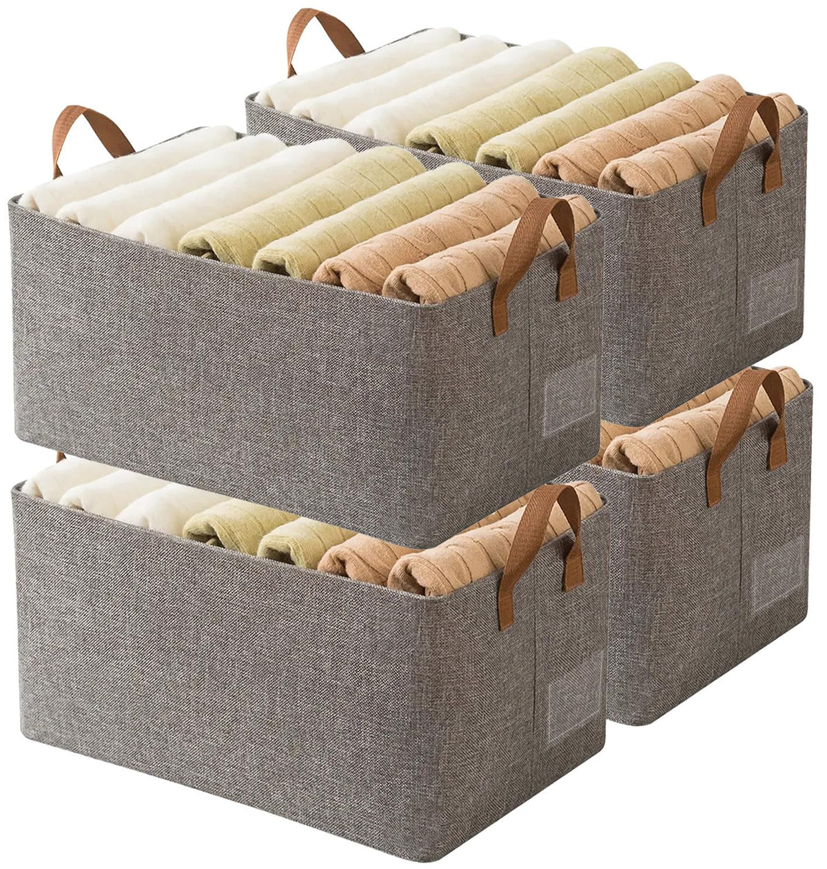 AARAINBOW linen closet organizer top view with gray stackable bins for shelving and organized storage.