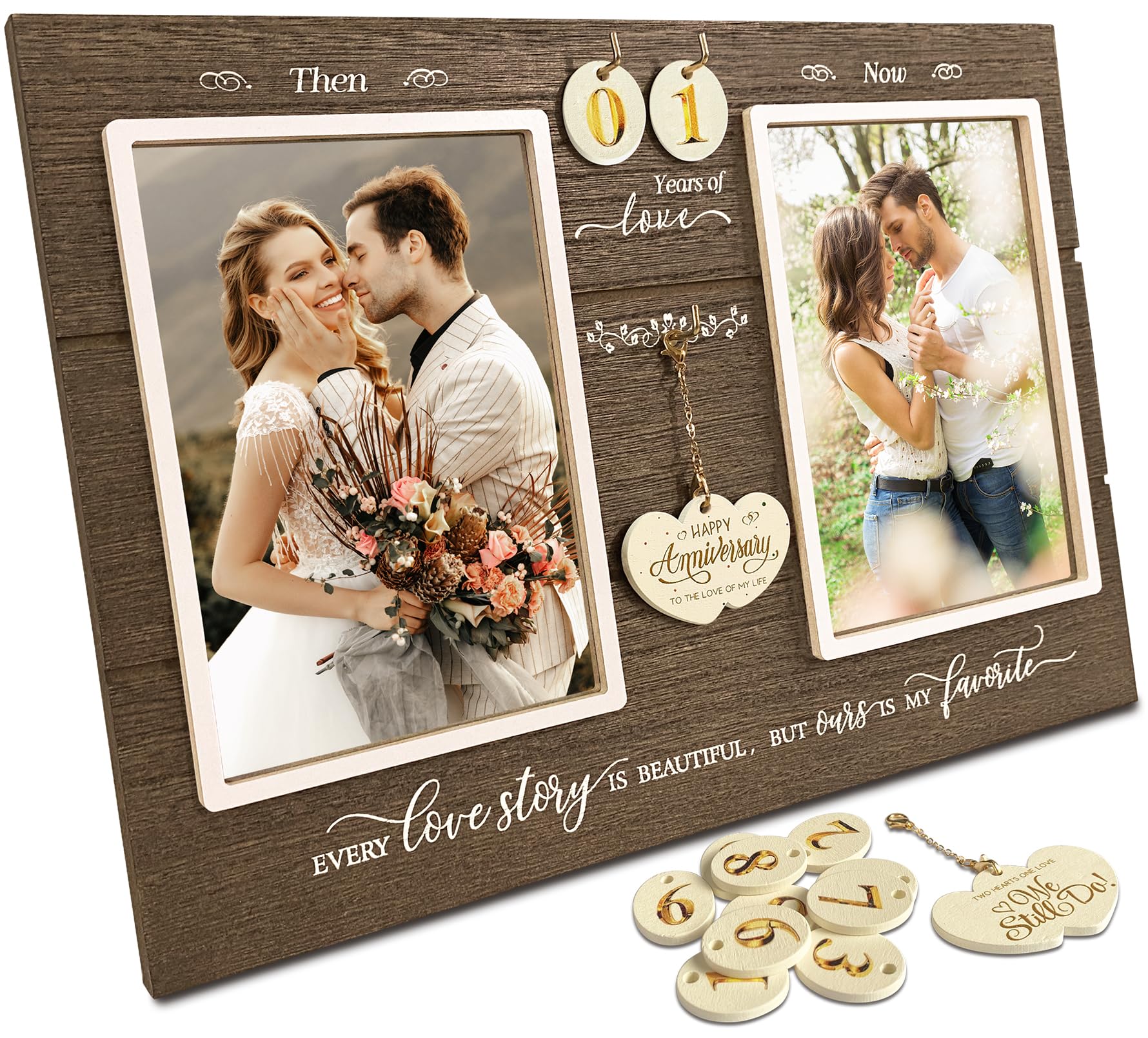 A'arkaJ Then & Now frame with heart detail for anniversaries