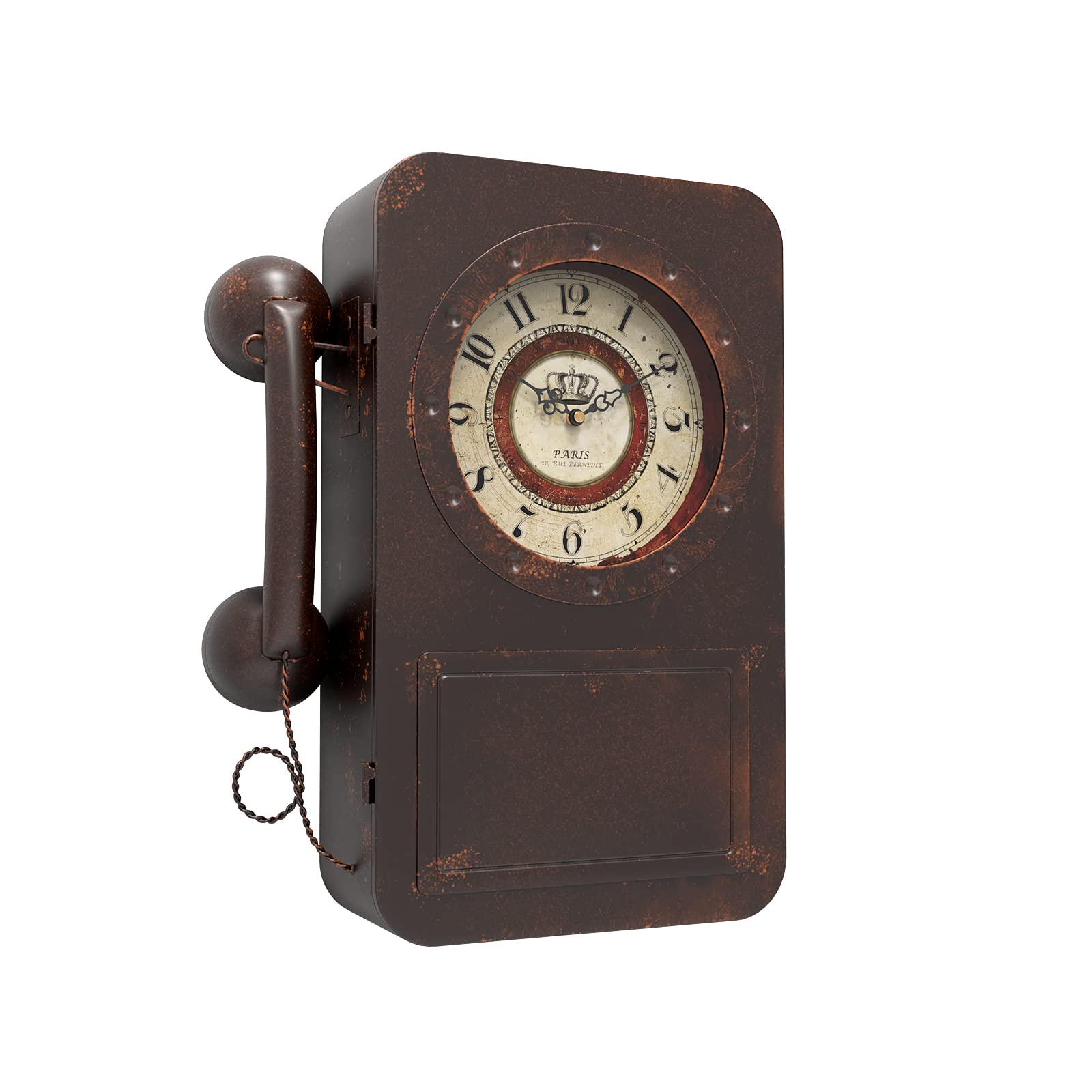 Abdurey retro telephone wall clock safe front view with hidden storage.