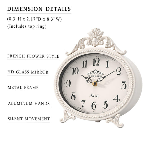 Abdurey vintage table clock closeup reveals metal frame craftsmanship.