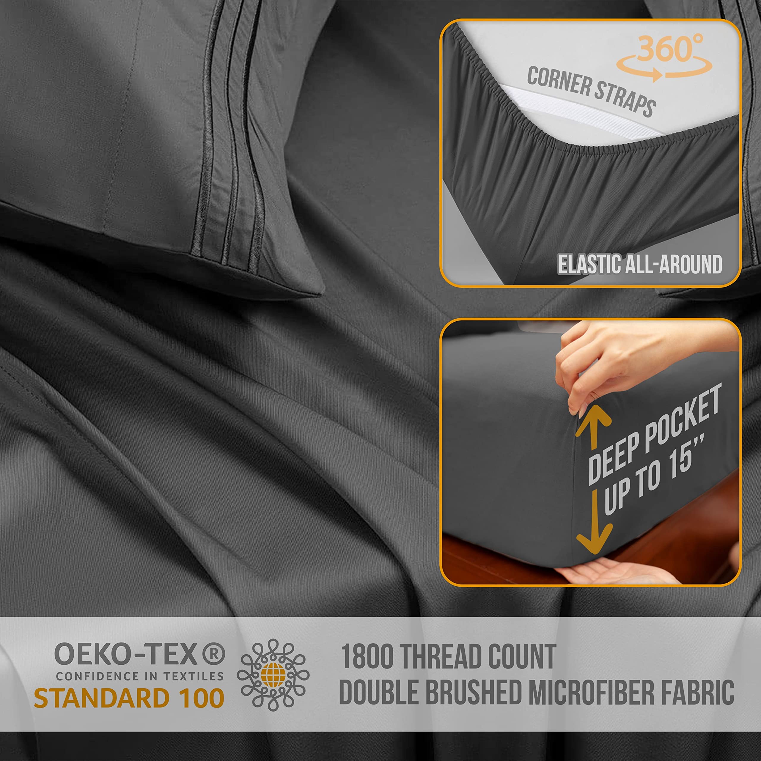 Abeero Home Queen Sheet Set showing deep pockets and elastic corner straps for secure fit