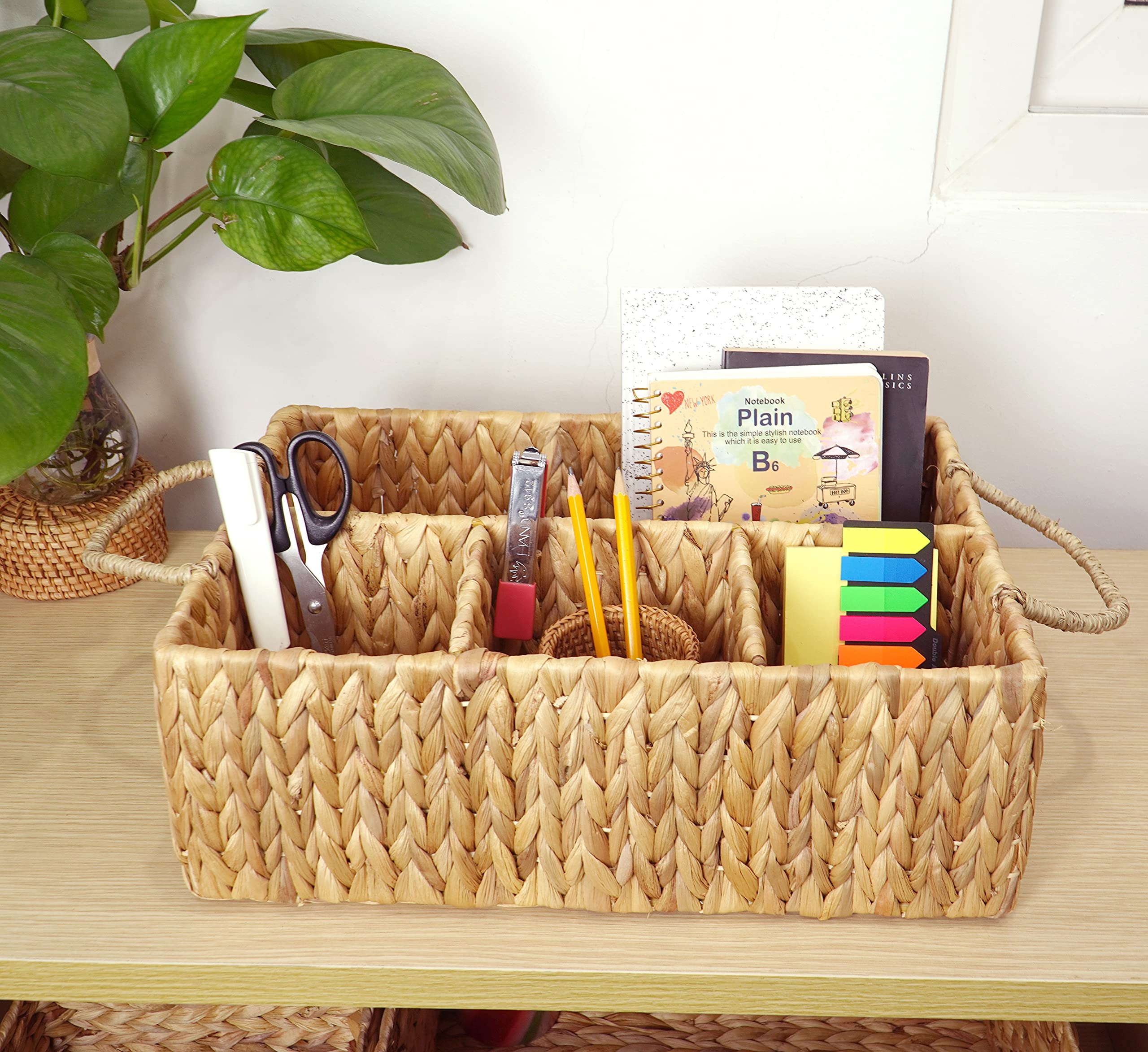 ABEL CRAFTS bathroom vanity organized with divided storage basket
