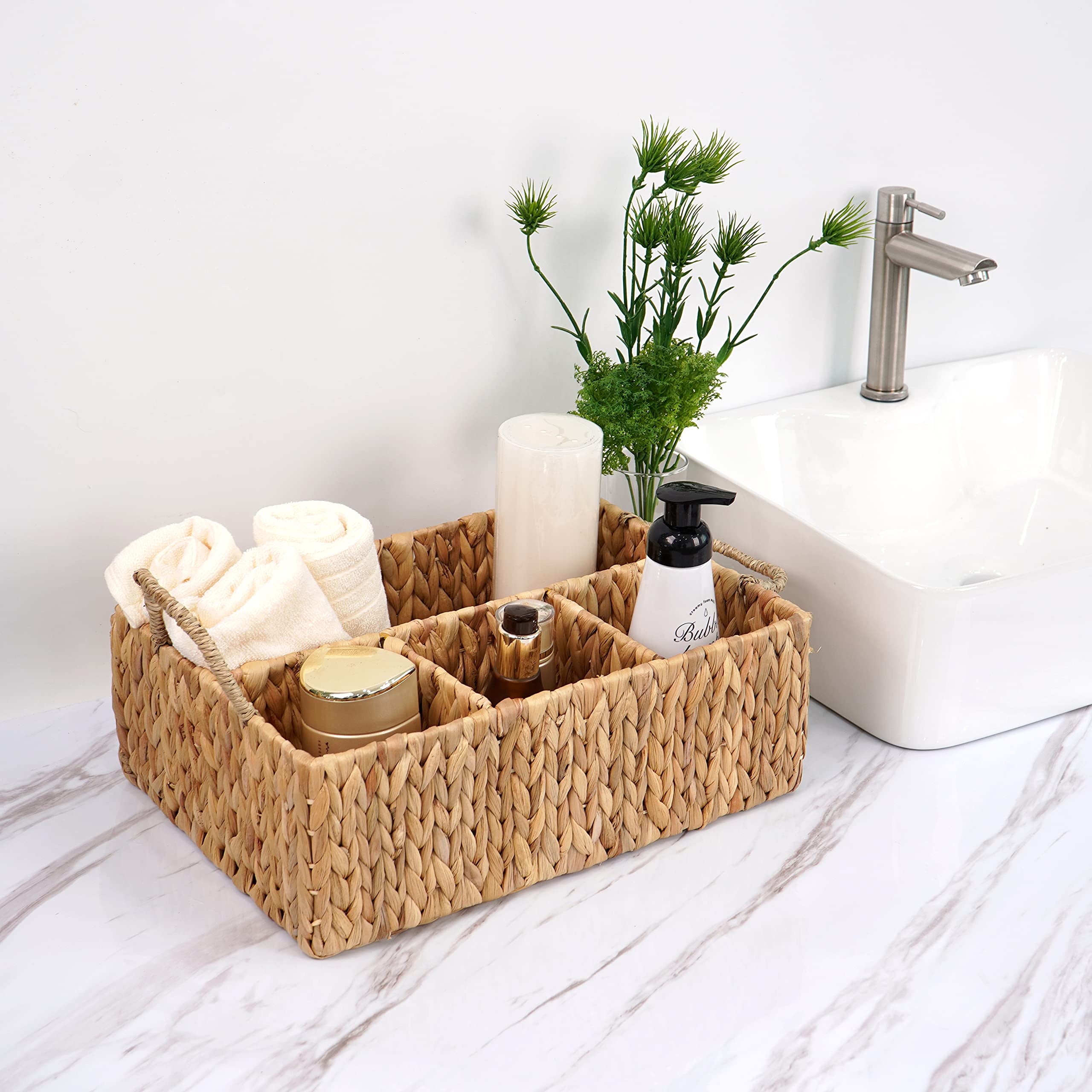 ABEL CRAFTS hyacinth weave basket with four compartments for desk supplies