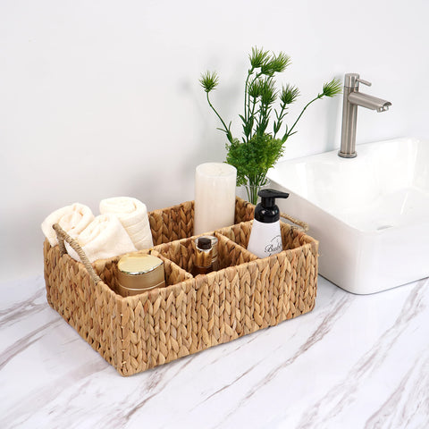 ABEL CRAFTS hyacinth weave basket with four compartments for desk supplies