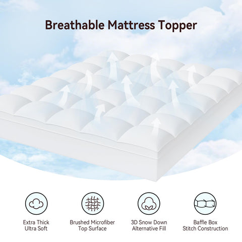 ABENE Queen Topper 3D snow down alternative fill provides cushioned support.