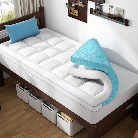 ABENE twin-size dual-layer topper adds plush comfort to a firm mattress.
