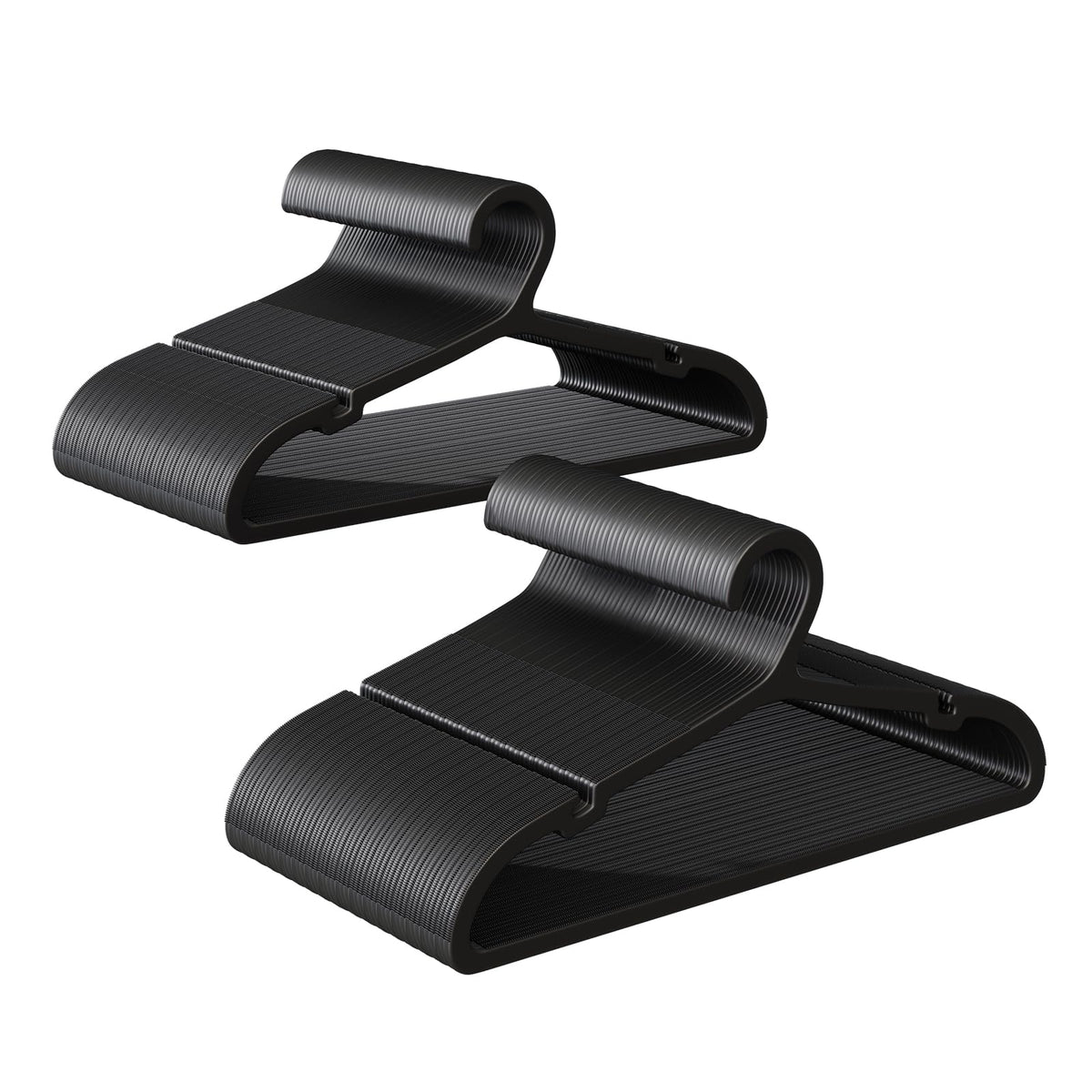ABHENG 100-pack non-slip hangers with TPR grip keep garments secure.