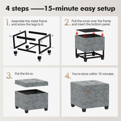 ABHENG Chenille ottoman demonstrates versatile use as footrest, extra seating, or dorm stool.