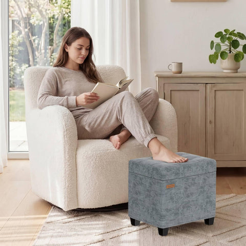 ABHENG Chenille ottoman shows a sturdy steel frame for strong support.