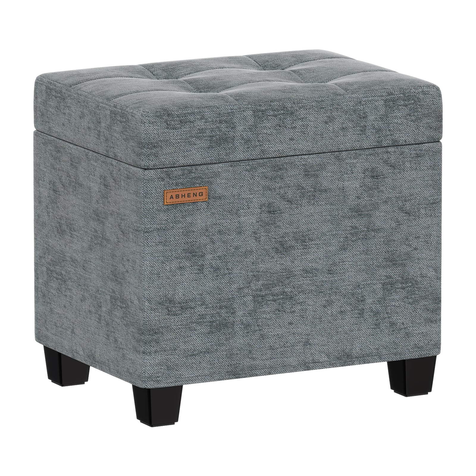 ABHENG Chenille storage ottoman with closed lid for extra seating and hidden storage.