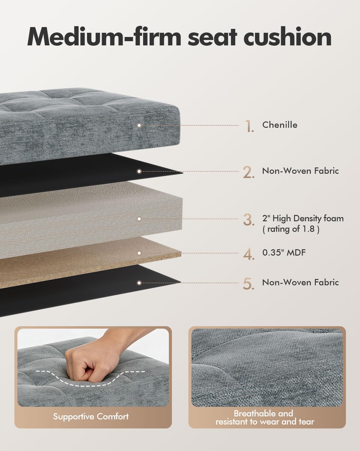 ABHENG Chenille storage ottoman interior storage space for clutter-free living.