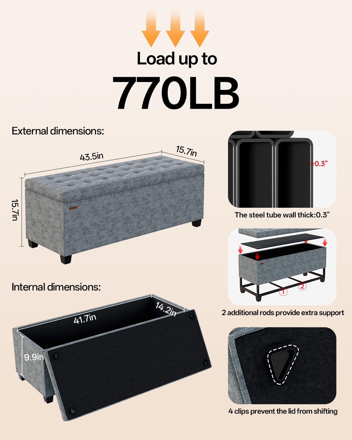 ABHENG Chenille storage ottoman seat cushion delivers breathable comfort.