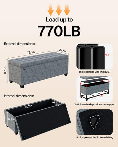ABHENG Chenille storage ottoman seat cushion delivers breathable comfort.