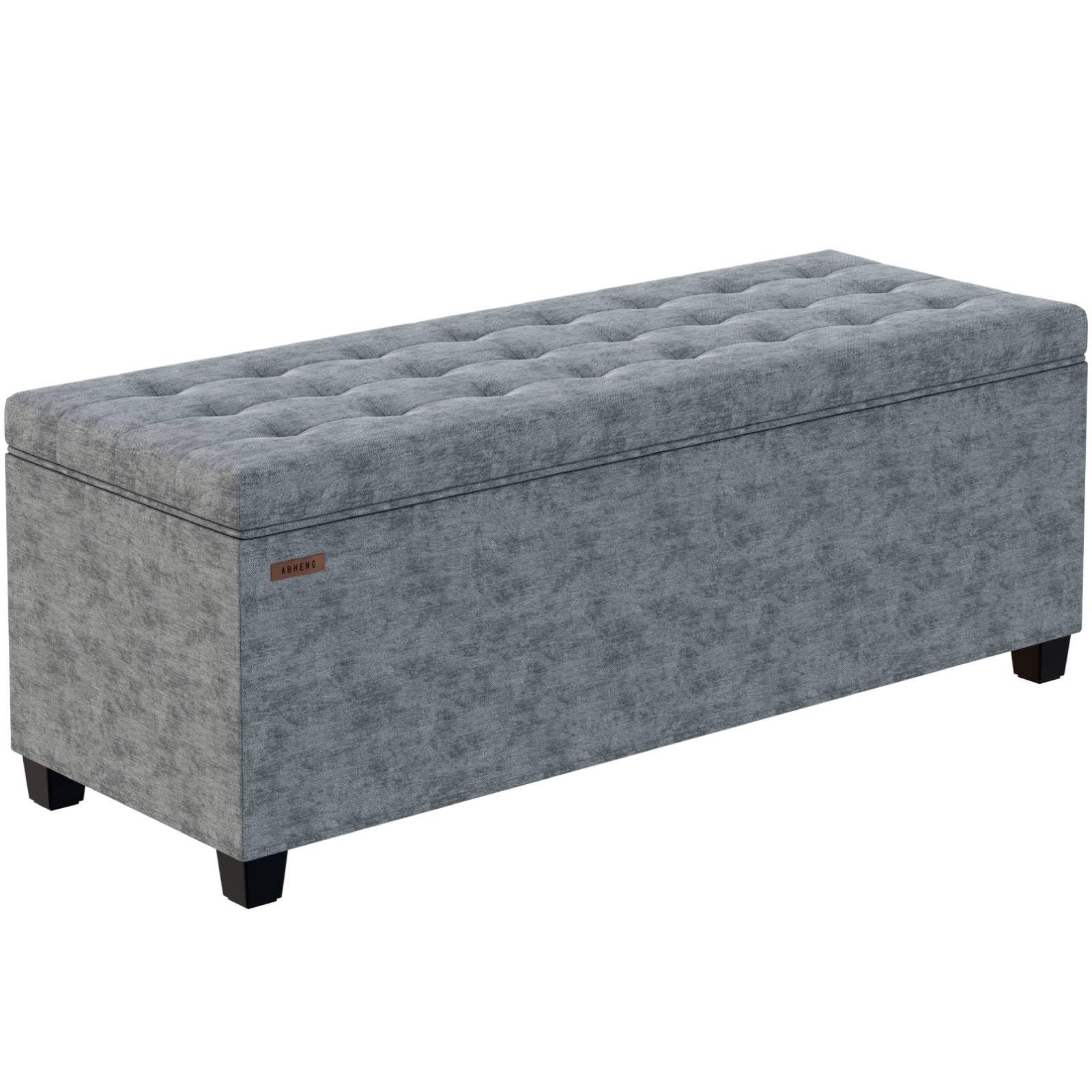 ABHENG Chenille storage ottoman with metal frame for lasting stability.