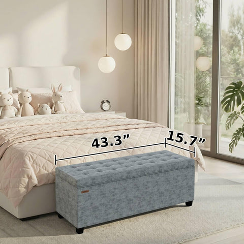 ABHENG Chenille storage ottoman showing 100-liter storage behind the lift-off lid.