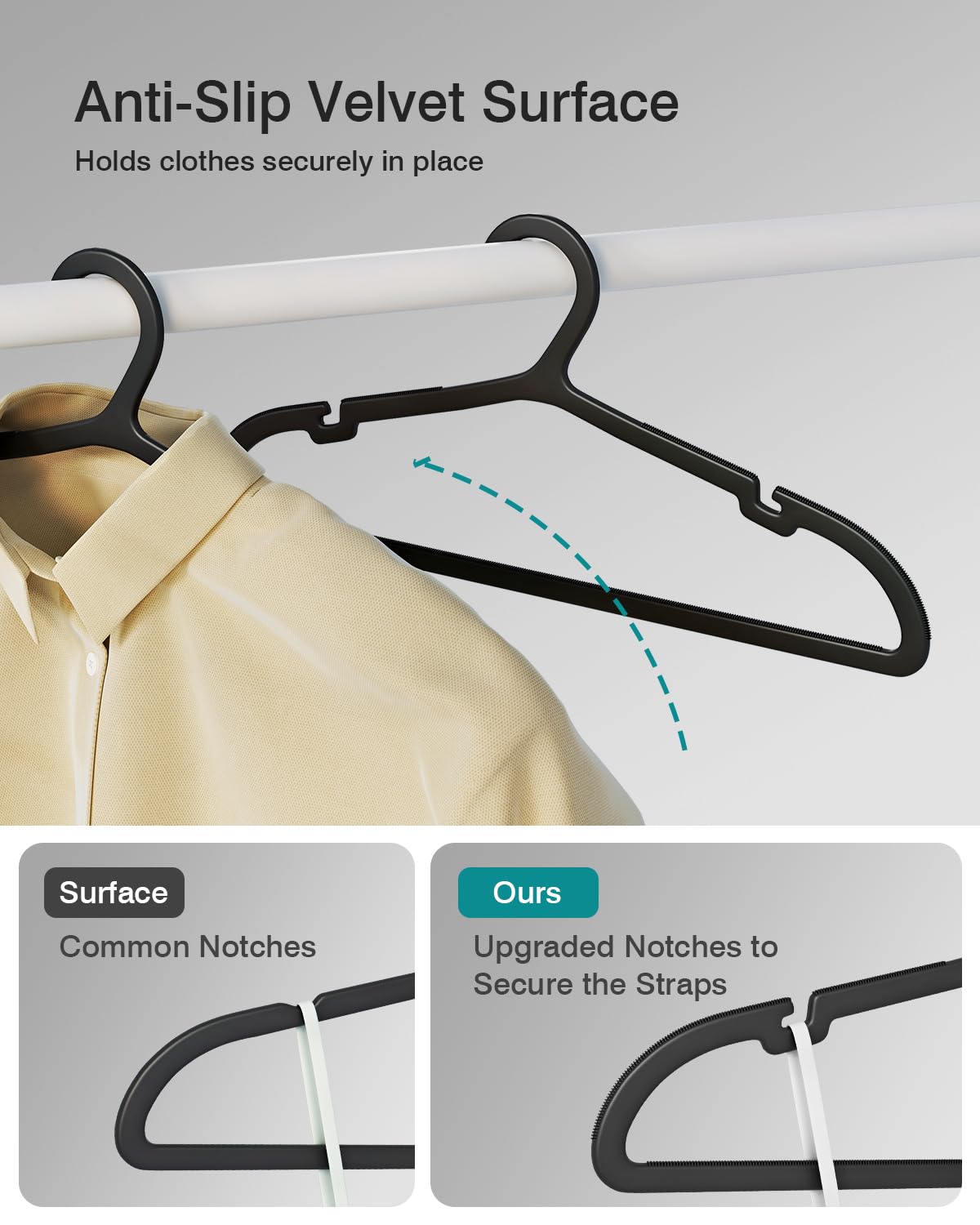 ABHENG multi-function wardrobe hangers organize shirts, dresses, and pants.