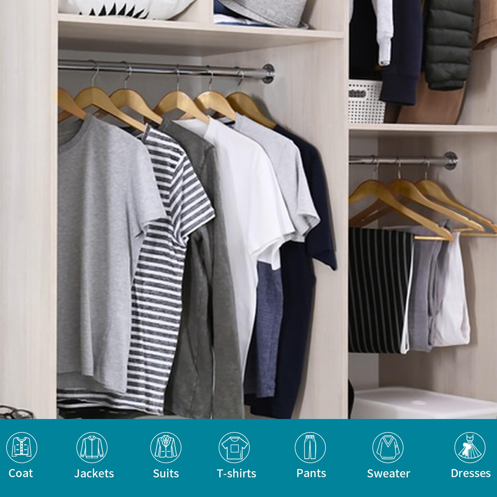 ABHENG natural wood hangers improve closet organization and presentation
