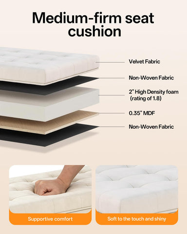ABHENG velvet storage ottoman bench side view with compact footprint