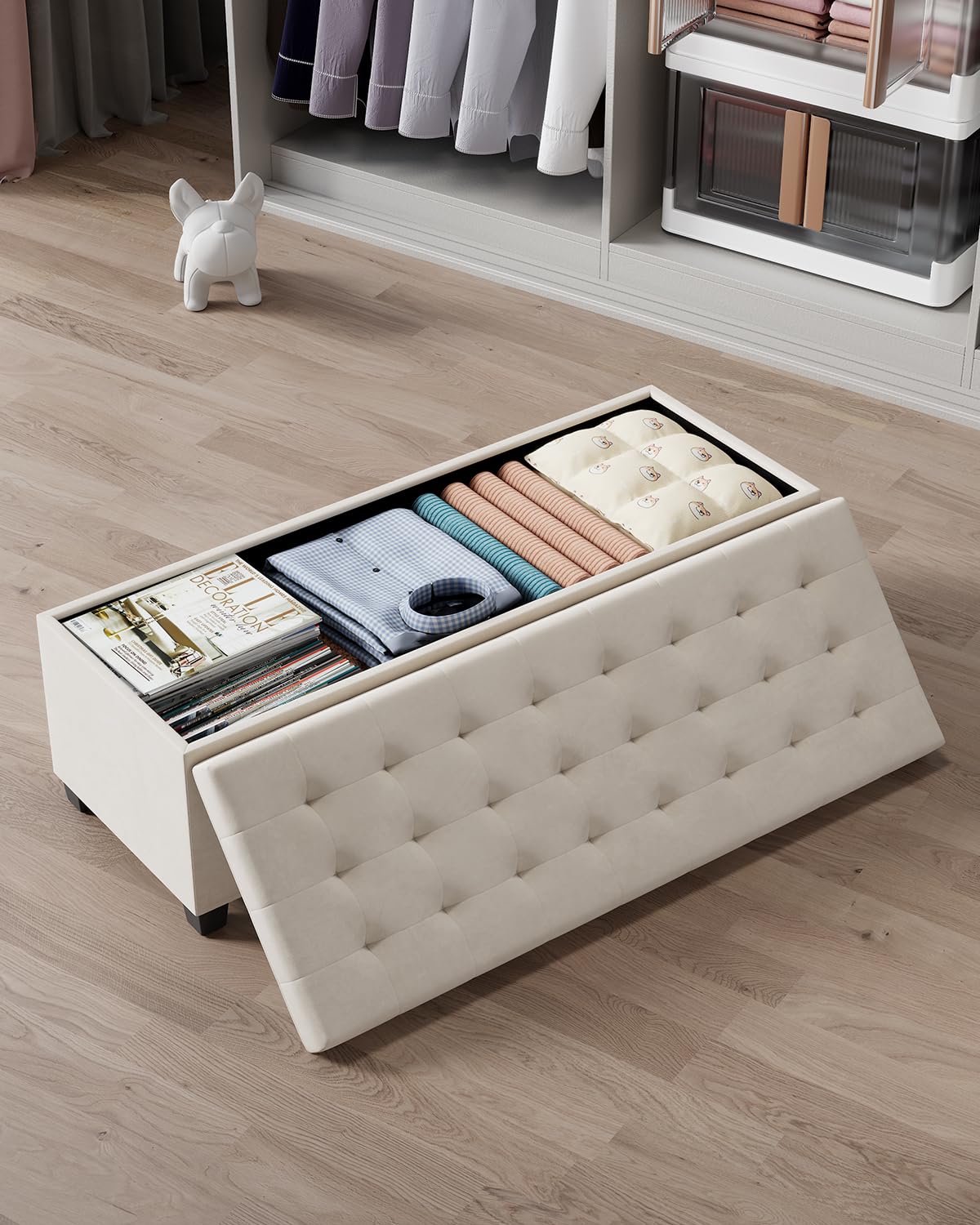 ABHENG velvet storage ottoman end of bed placement provides seating and storage