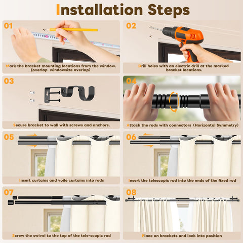 Abiglifty curtain rod installation kit simplifies mounting with clear accessories