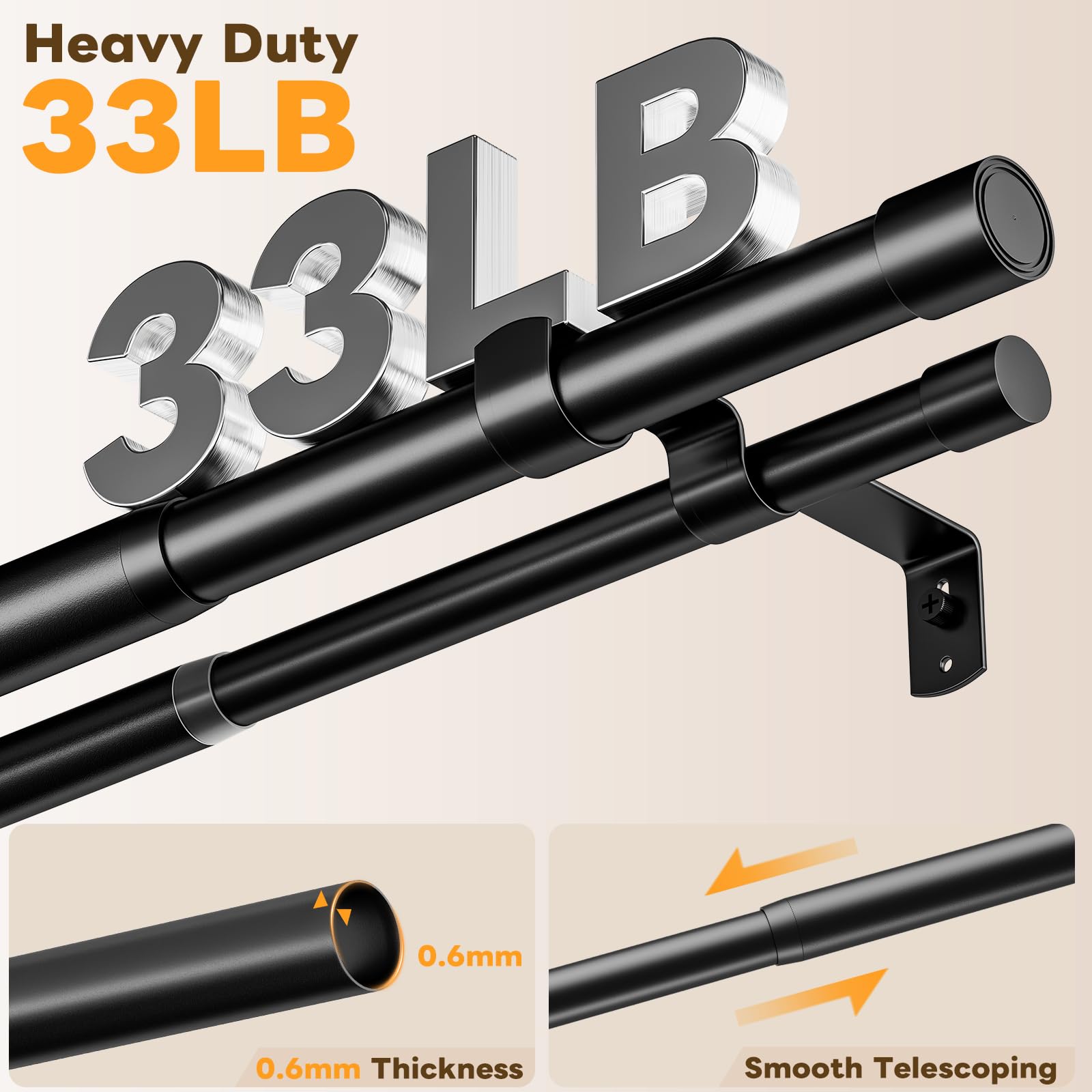 Abiglifty double curtain rod black matte finish adds modern elegance to interiors