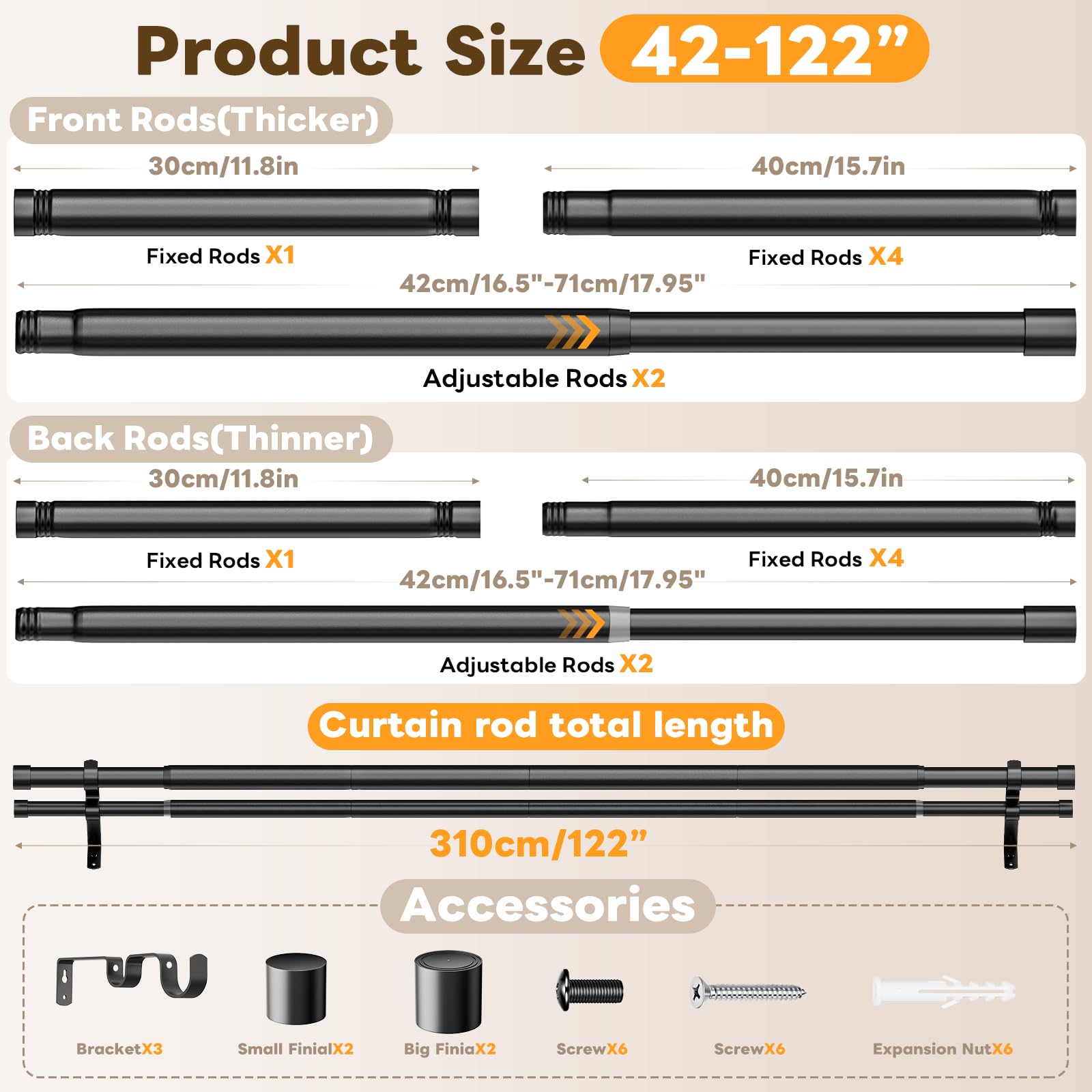 Abiglifty double curtain rod telescoping mechanism enables precise length tuning