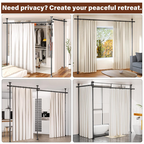 Abiglifty floor-to-ceiling tension rod fits various ceilings for simple setups.