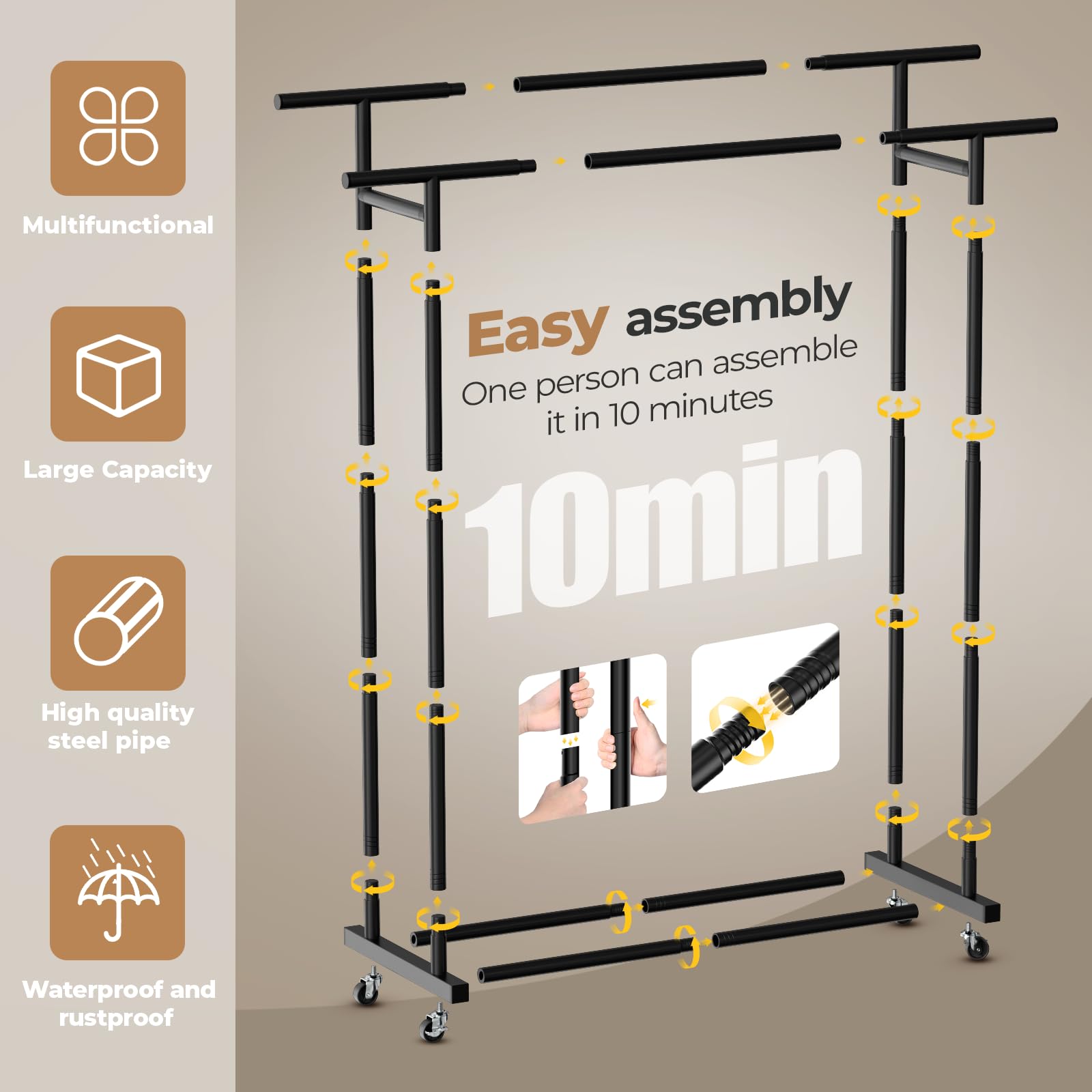 Abiglifty heavy-duty rack supports up to 200 pounds securely