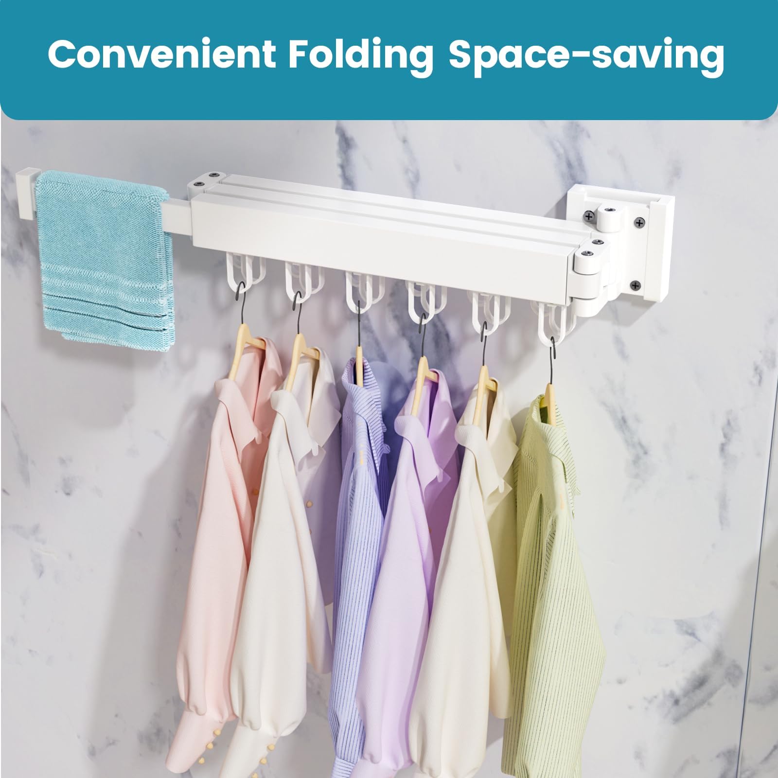 Abiglifty retractable towel rod adds convenient drying space near a sink or pool.
