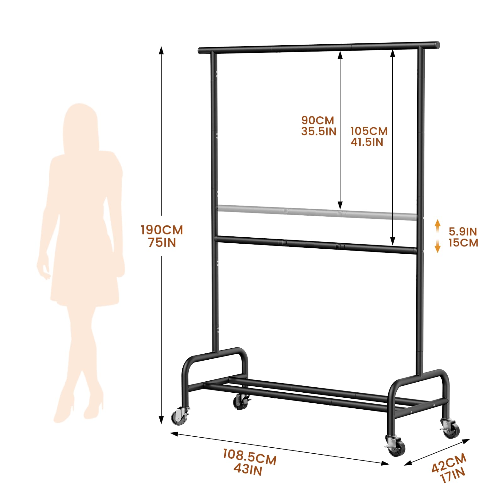 Abiglifty rolling rack wheels glide smoothly without floor marks.