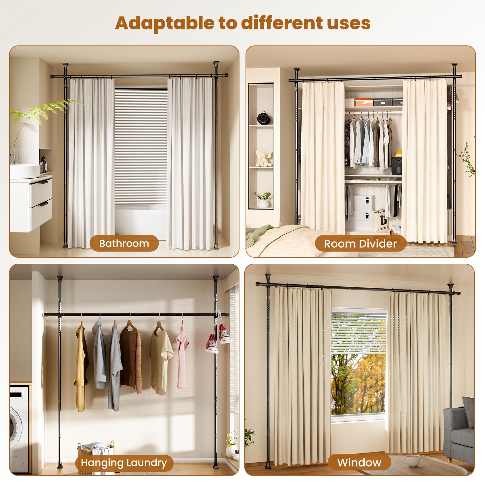Abiglifty rustproof stainless-steel frame supports heavy curtains for privacy