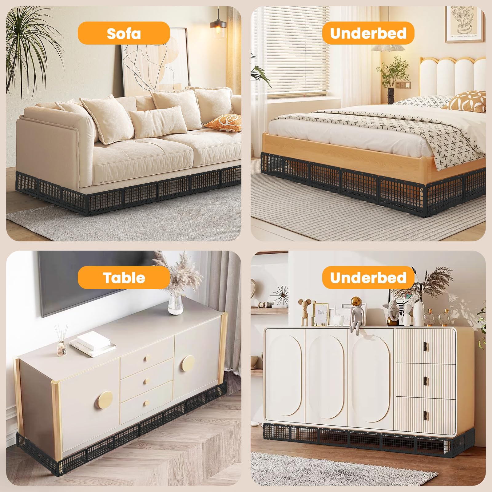 Abiglifty under-couch blocker stackable storage saves space when stored.