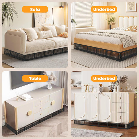 Abiglifty under-couch blocker stackable storage saves space when stored.